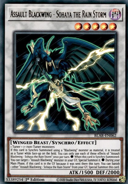 Assault Blackwing - Sohaya the Rain Storm trading card from Battles of Legend: Armageddon Assault Blackwing - Sohaya the Rain Storm - Battles of Legend: Armageddon YuGiOh trading card