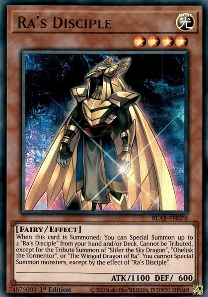 Ra's Disciple trading card from Battles of Legend: Armageddon Ra's Disciple - Battles of Legend: Armageddon YuGiOh trading card