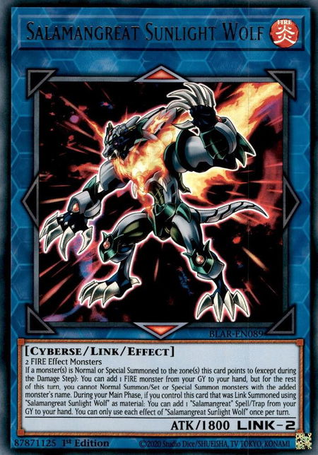 Salamangreat Sunlight Wolf trading card from Battles of Legend: Armageddon Salamangreat Sunlight Wolf - Battles of Legend: Armageddon YuGiOh trading card