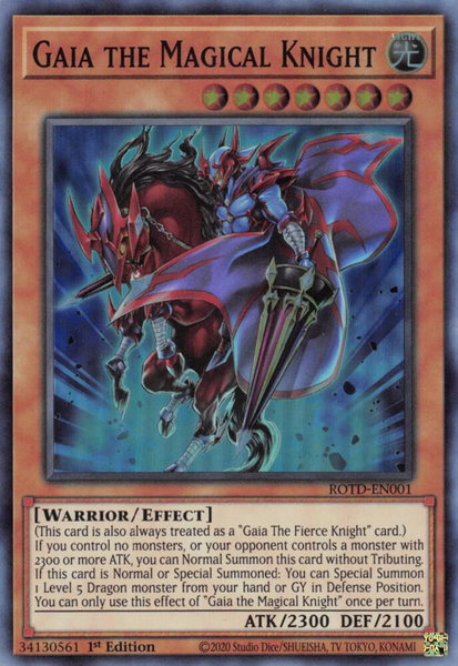 Gaia the Magical Knight trading card from Rise of the Duelist Gaia the Magical Knight - Rise of the Duelist YuGiOh trading card