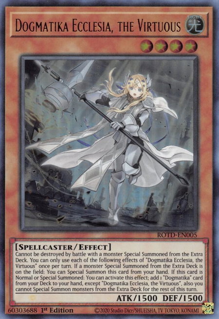 Dogmatika Ecclesia, the Virtuous - Rise of the Duelist YuGiOh trading card