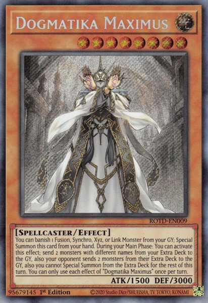 Dogmatika Maximus trading card from Rise of the Duelist Dogmatika Maximus - Rise of the Duelist YuGiOh trading card