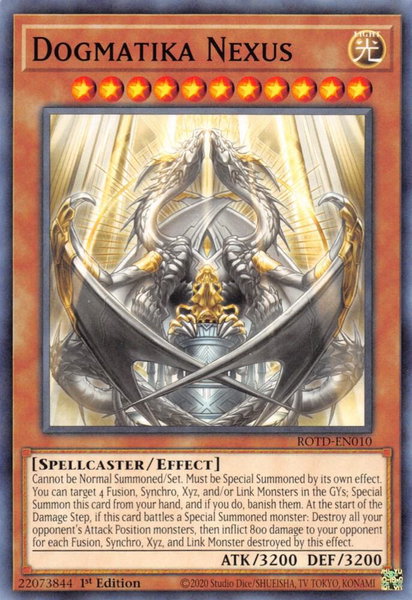 Dogmatika Nexus trading card from Rise of the Duelist Dogmatika Nexus - Rise of the Duelist YuGiOh trading card