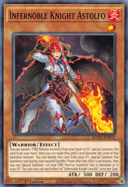 Infernoble Knight Astolfo trading card from Rise of the Duelist Infernoble Knight Astolfo - Rise of the Duelist YuGiOh trading card