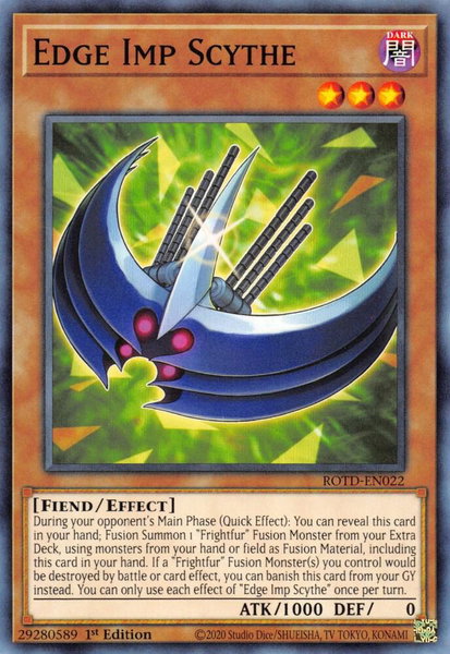 Edge Imp Scythe trading card from Rise of the Duelist Edge Imp Scythe - Rise of the Duelist YuGiOh trading card