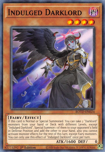 Indulged Darklord trading card from Rise of the Duelist Indulged Darklord - Rise of the Duelist YuGiOh trading card
