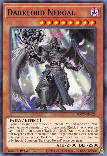 Darklord Nergal - Rise of the Duelist YuGiOh trading card