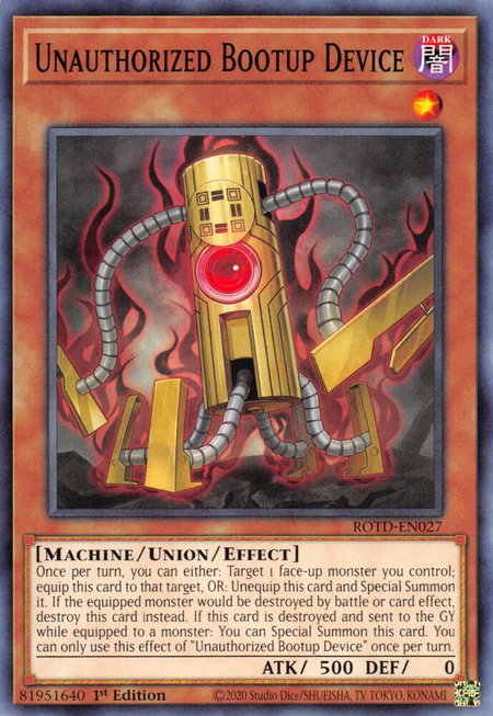 Unauthorized Bootup Device trading card from Rise of the Duelist Unauthorized Bootup Device - Rise of the Duelist YuGiOh trading card