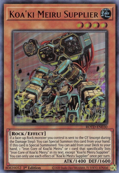 Koa'ki Meiru Supplier trading card from Rise of the Duelist Koa'ki Meiru Supplier - Rise of the Duelist YuGiOh trading card