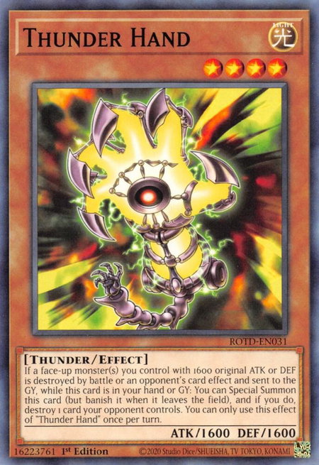 Thunder Hand - Rise of the Duelist YuGiOh trading card