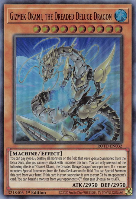 Gizmek Okami, the Dreaded Deluge Dragon - Rise of the Duelist YuGiOh trading card