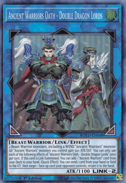 Ancient Warriors Oath - Double Dragon Lords trading card from Rise of the Duelist Ancient Warriors Oath - Double Dragon Lords - Rise of the Duelist YuGiOh trading card