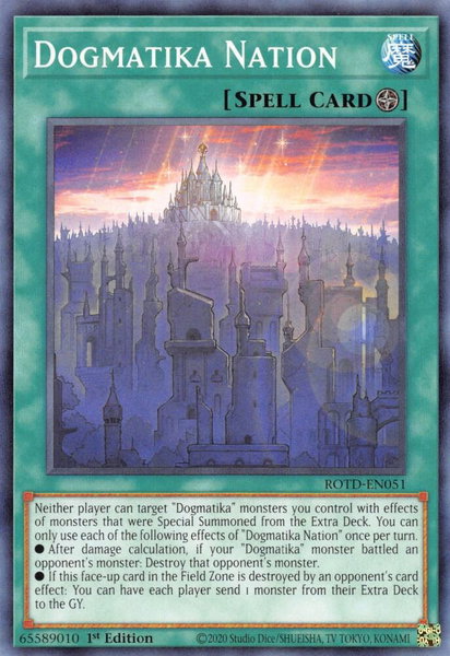 Dogmatika Nation trading card from Rise of the Duelist Dogmatika Nation - Rise of the Duelist YuGiOh trading card