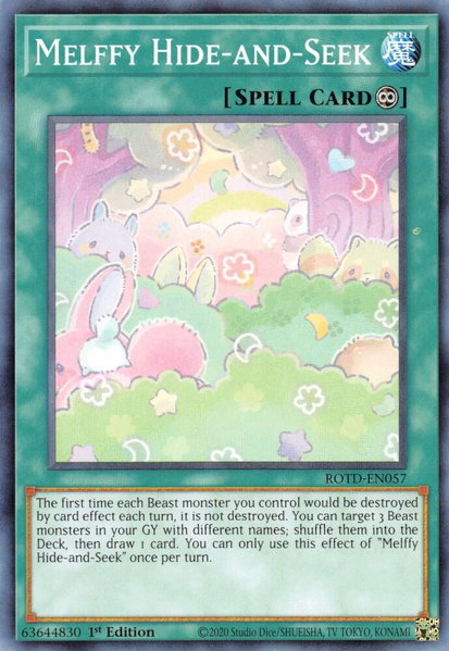 Melffy Hide-and-Seek trading card from Rise of the Duelist Melffy Hide-and-Seek - Rise of the Duelist YuGiOh trading card