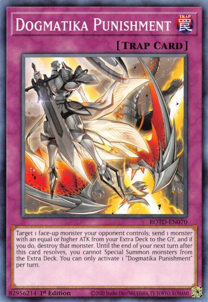 Dogmatika Punishment trading card from Rise of the Duelist Dogmatika Punishment - Rise of the Duelist YuGiOh trading card