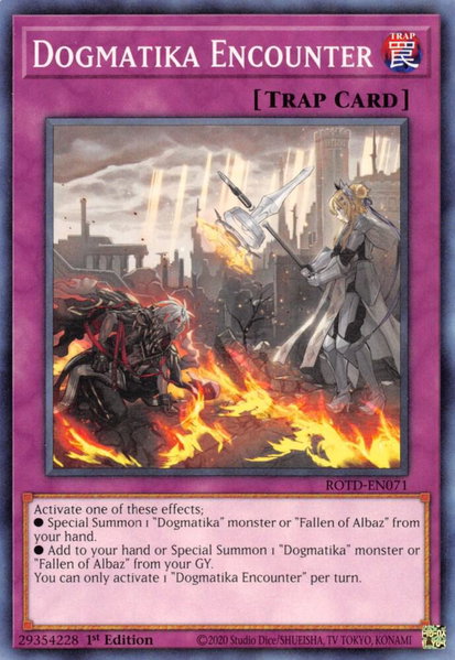 Dogmatika Encounter trading card from Rise of the Duelist Dogmatika Encounter - Rise of the Duelist YuGiOh trading card
