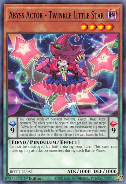Abyss Actor - Twinkle Little Star trading card from Rise of the Duelist Abyss Actor - Twinkle Little Star - Rise of the Duelist YuGiOh trading card