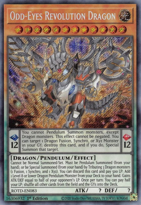 Odd-Eyes Revolution Dragon - Rise of the Duelist YuGiOh trading card