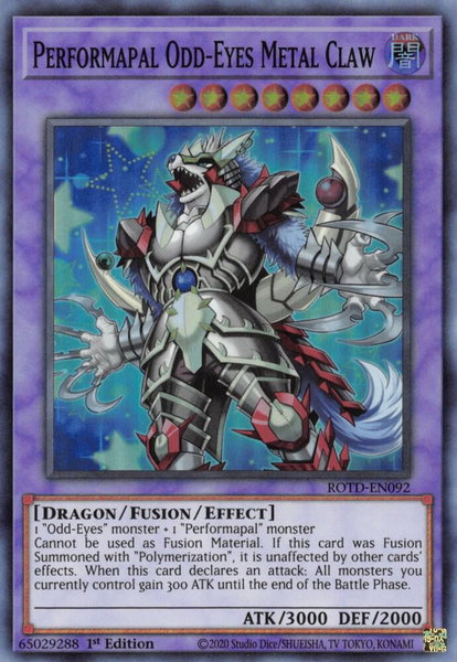 Performapal Odd-Eyes Metal Claw trading card from Rise of the Duelist Performapal Odd-Eyes Metal Claw - Rise of the Duelist YuGiOh trading card