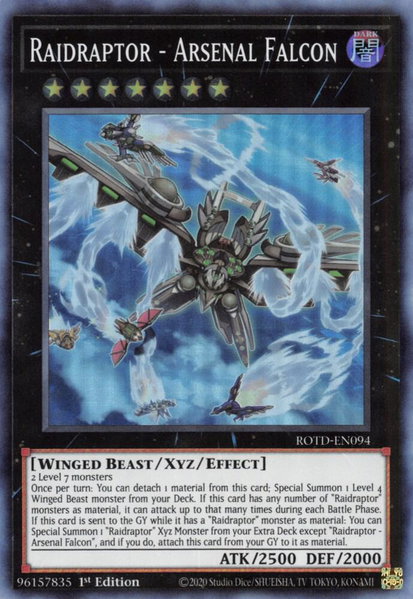 Raidraptor - Arsenal Falcon trading card from Rise of the Duelist Raidraptor - Arsenal Falcon - Rise of the Duelist YuGiOh trading card