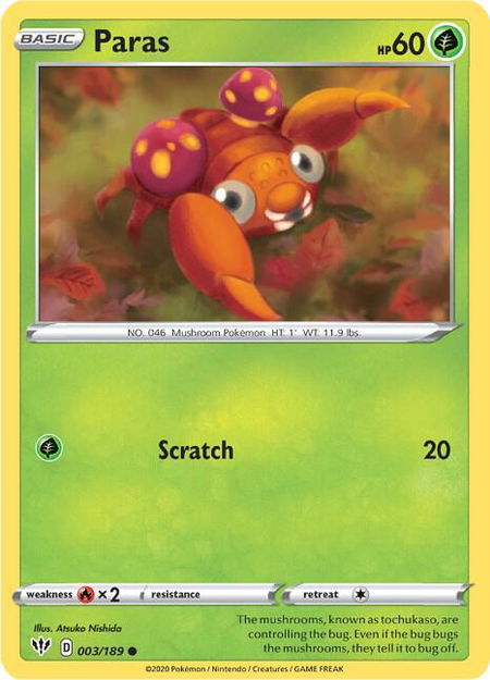 Paras - SWSH03: Darkness Ablaze Pokémon trading card