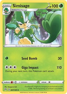 Simisage - SWSH03: Darkness Ablaze (SWSH03) #007/189 - Uncommon Pokémon Trading Card