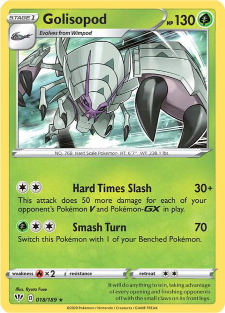 Golisopod trading card from SWSH03: Darkness Ablaze Golisopod - SWSH03: Darkness Ablaze Pokémon trading card