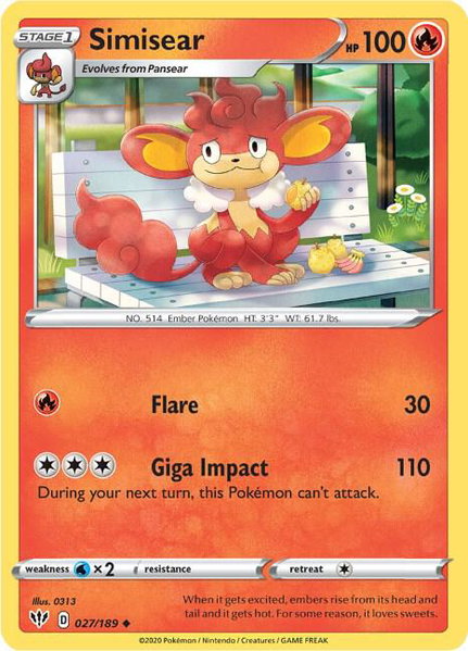 Simisear - SWSH03: Darkness Ablaze Pokémon trading card