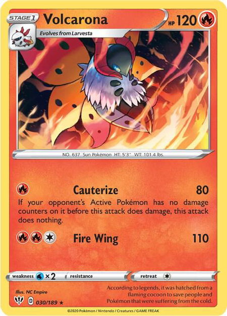 Volcarona trading card from SWSH03: Darkness Ablaze Volcarona - SWSH03: Darkness Ablaze Pokémon trading card