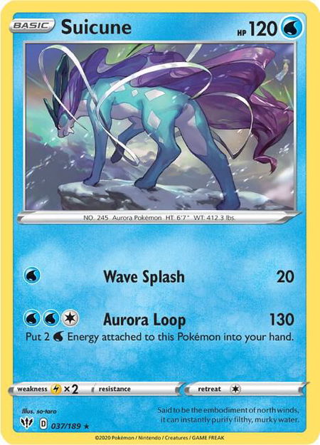 Suicune trading card from SWSH03: Darkness Ablaze Suicune - SWSH03: Darkness Ablaze Pokémon trading card