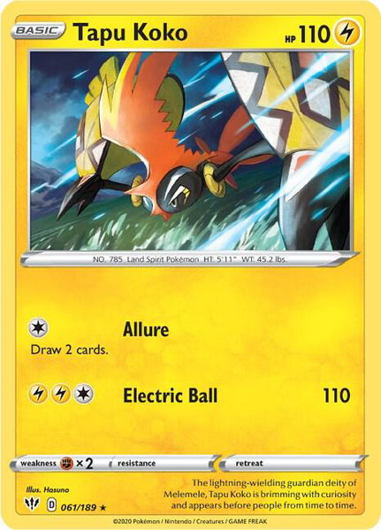 Tapu Koko - SWSH03: Darkness Ablaze Pokémon trading card