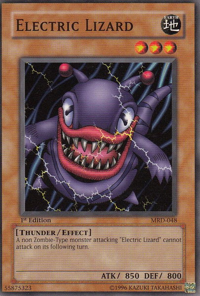 Electric Lizard trading card from Metal Raiders Electric Lizard - Metal Raiders YuGiOh trading card