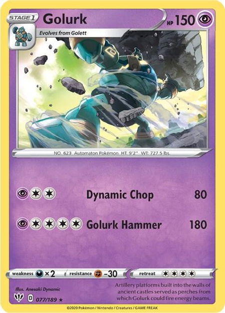 Golurk trading card from SWSH03: Darkness Ablaze Golurk - SWSH03: Darkness Ablaze Pokémon trading card