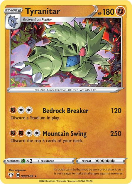 Tyranitar - SWSH03: Darkness Ablaze Pokémon trading card