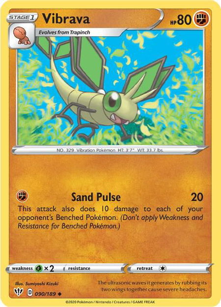 Vibrava trading card from SWSH03: Darkness Ablaze Vibrava - SWSH03: Darkness Ablaze Pokémon trading card