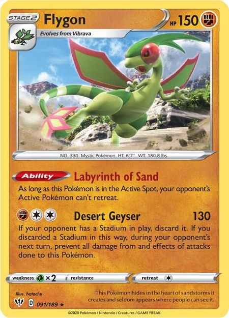 Flygon trading card from SWSH03: Darkness Ablaze Flygon - SWSH03: Darkness Ablaze Pokémon trading card