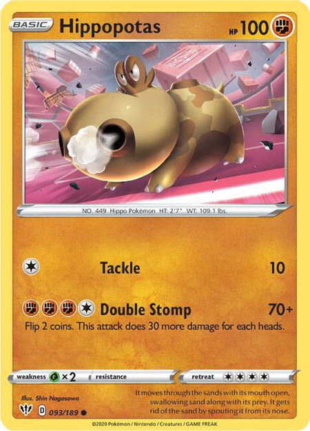 Hippopotas - SWSH03: Darkness Ablaze Pokémon trading card
