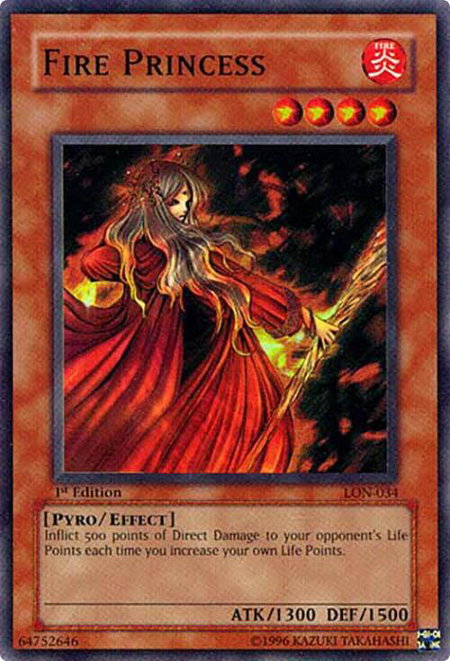 Fire Princess trading card from Labyrinth of Nightmare Fire Princess - Labyrinth of Nightmare YuGiOh trading card