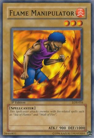 Flame Manipulator trading card from The Legend of Blue Eyes White Dragon Flame Manipulator - The Legend of Blue Eyes White Dragon YuGiOh trading card