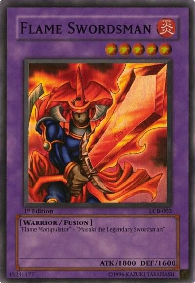 Flame Swordsman trading card from The Legend of Blue Eyes White Dragon Flame Swordsman - The Legend of Blue Eyes White Dragon YuGiOh trading card