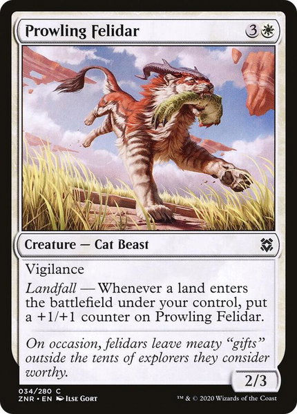 Prowling Felidar trading card from Zendikar Rising Prowling Felidar - Zendikar Rising Magic: The Gathering trading card