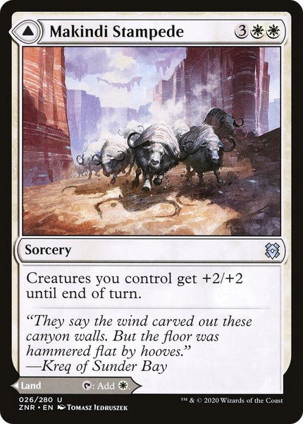 Makindi Stampede trading card from Zendikar Rising Makindi Stampede - Zendikar Rising Magic: The Gathering trading card