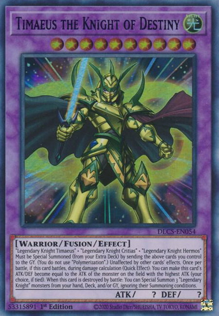 Timaeus the Knight of Destiny (Blue) trading card from Dragons of Legend: The Complete Series Timaeus the Knight of Destiny (Blue) - Dragons of Legend: The Complete Series YuGiOh trading card