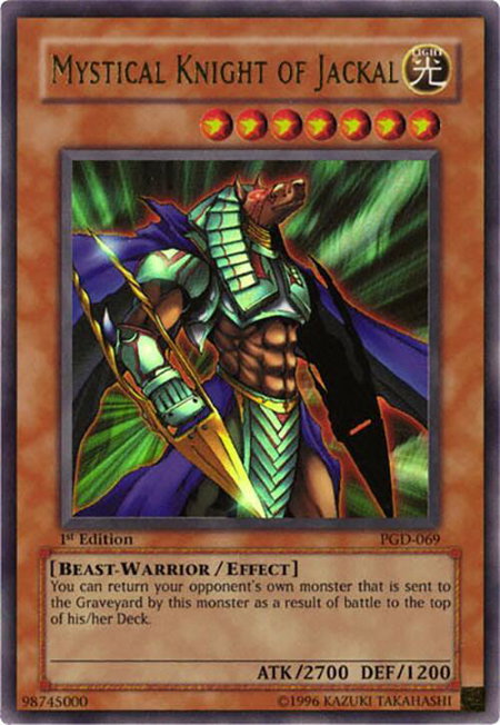 Mystical Knight of Jackal trading card from Pharaonic Guardian Mystical Knight of Jackal - Pharaonic Guardian YuGiOh trading card