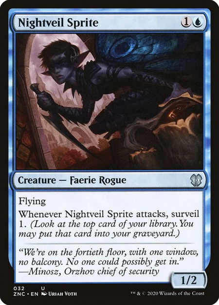 Nightveil Sprite trading card from Commander: Zendikar Rising Nightveil Sprite - Commander: Zendikar Rising Magic: The Gathering trading card