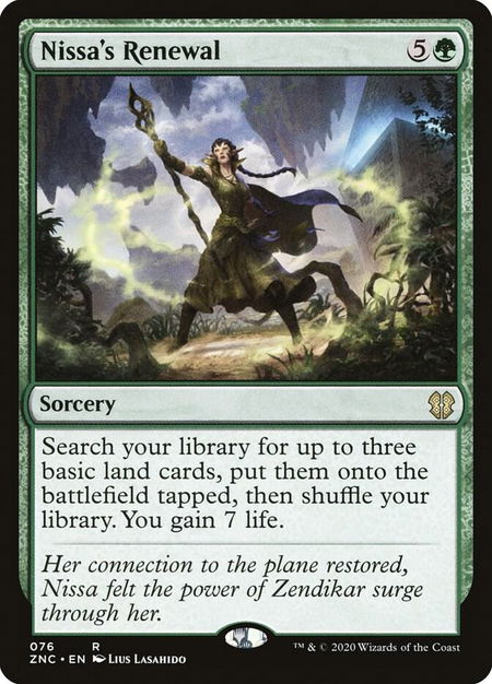 Nissa's Renewal trading card from Commander: Zendikar Rising Nissa's Renewal - Commander: Zendikar Rising Magic: The Gathering trading card