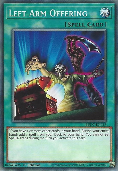 Left Arm Offering trading card from Legendary Duelists: Rage of Ra Left Arm Offering - Legendary Duelists: Rage of Ra YuGiOh trading card