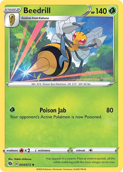 Beedrill trading card from Champion's Path Beedrill - Champion's Path Pokémon trading card