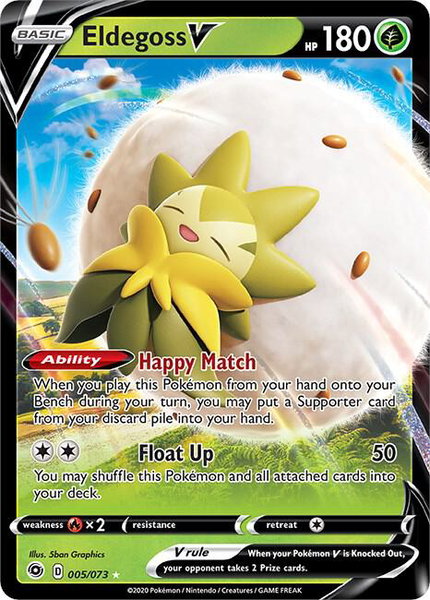 Eldegoss V trading card from Champion's Path Eldegoss V - Champion's Path Pokémon trading card