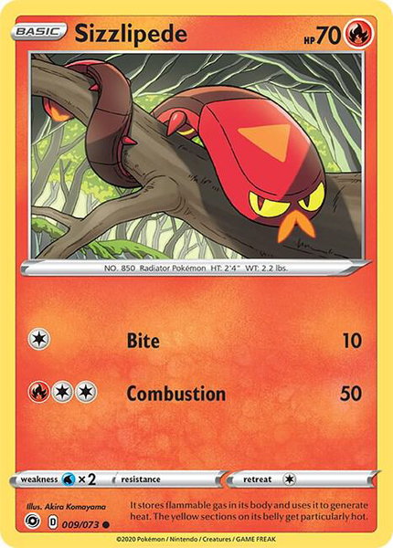 Sizzlipede trading card from Champion's Path Sizzlipede - Champion's Path Pokémon trading card